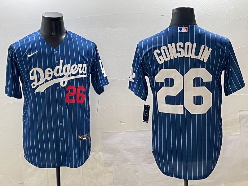 Men Los Angeles Dodgers #26 Gonsolin Blue Stripe Fashion Game 2025 Nike MLB Jersey style 1
